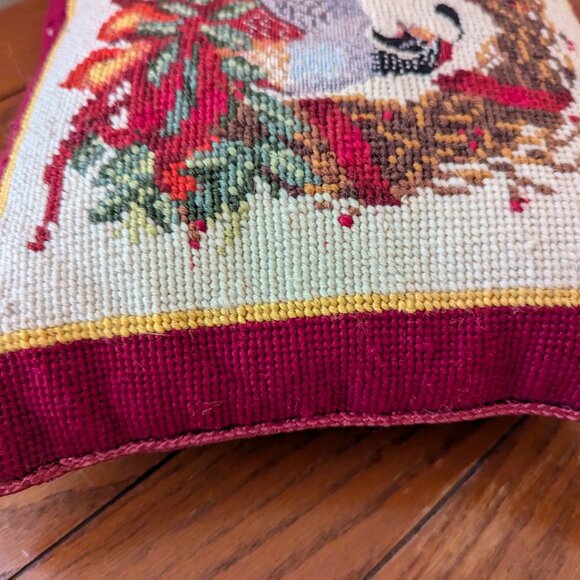 Embroidered Quail Pillow Red Square 12" Vintage 1991 Peking Handicraft Holiday - Picture 8 of 14